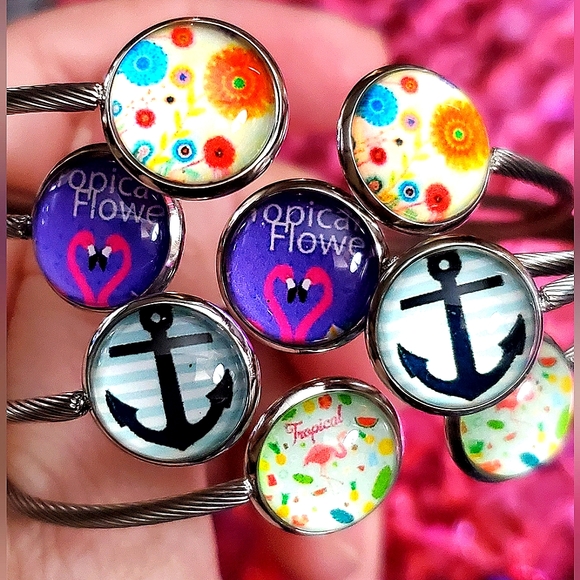 Choice of 4 stainless steel open bangle bracelets w/12mm cabachons.💲FIRM please - Picture 3 of 8